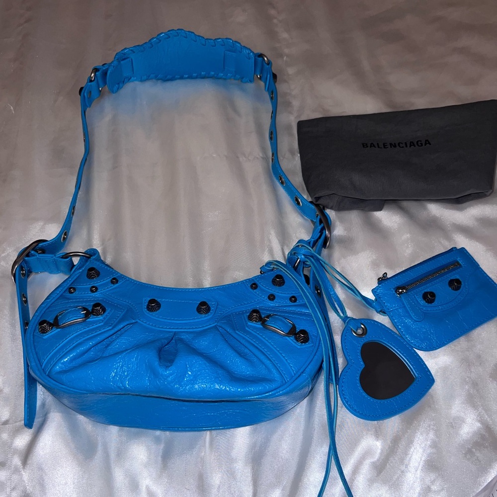 💕🚨SALE NWT Authentic Balenciaga Le Cagole XS in Turquoise / Blue Leather